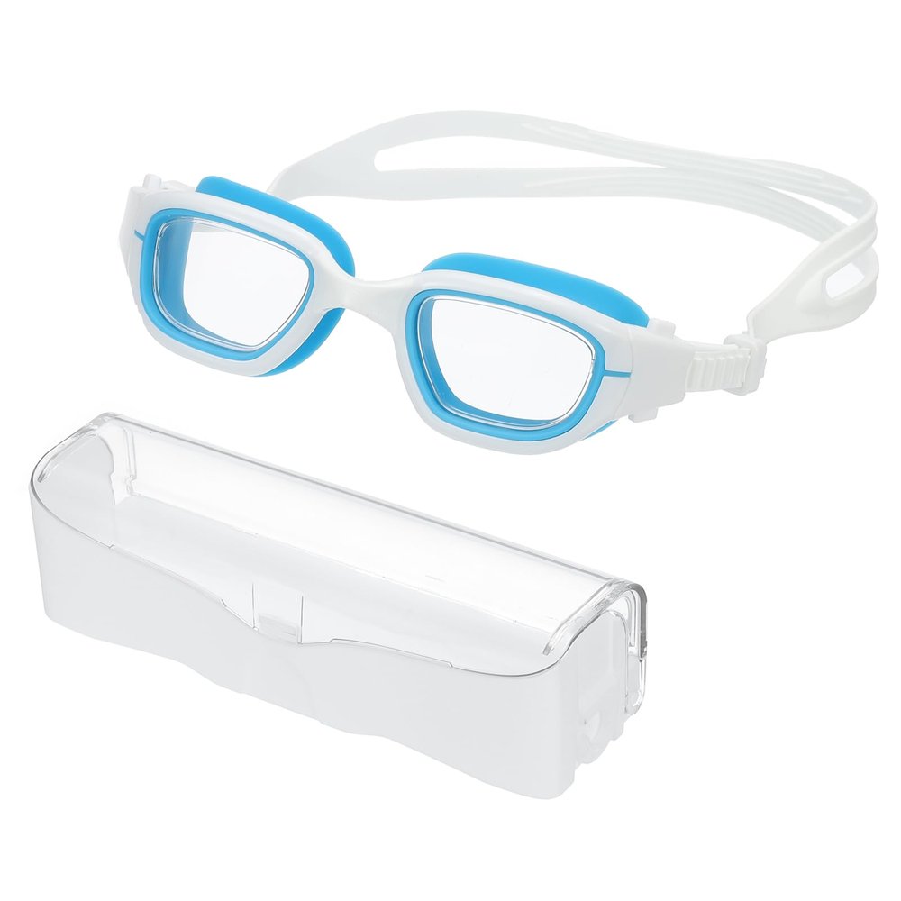 PATIKIL Swim Goggles Unisex, Pool Swimming Goggles Sun Rays Resistance No Leaking with Storage Box for Teenagers, White/Blue