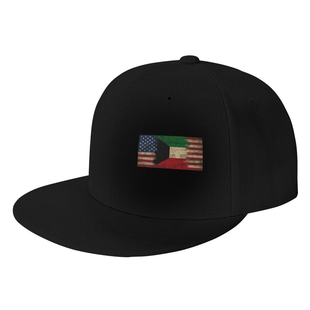 Joisbs Kuwait Flag Kuwaiti American Flag Classic Unisex Sun Hat with Flat Brim - Adjustable and Stylish for Outdoor Adventures! Black