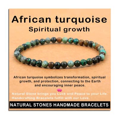 AD Beads Handmade Gemstone Stretch Elastic Bracelet Crystal Healing Reiki Nature's Beauty and Spiritual Essence Unisex (4mm, African Turquoise (Spiritual Growth))