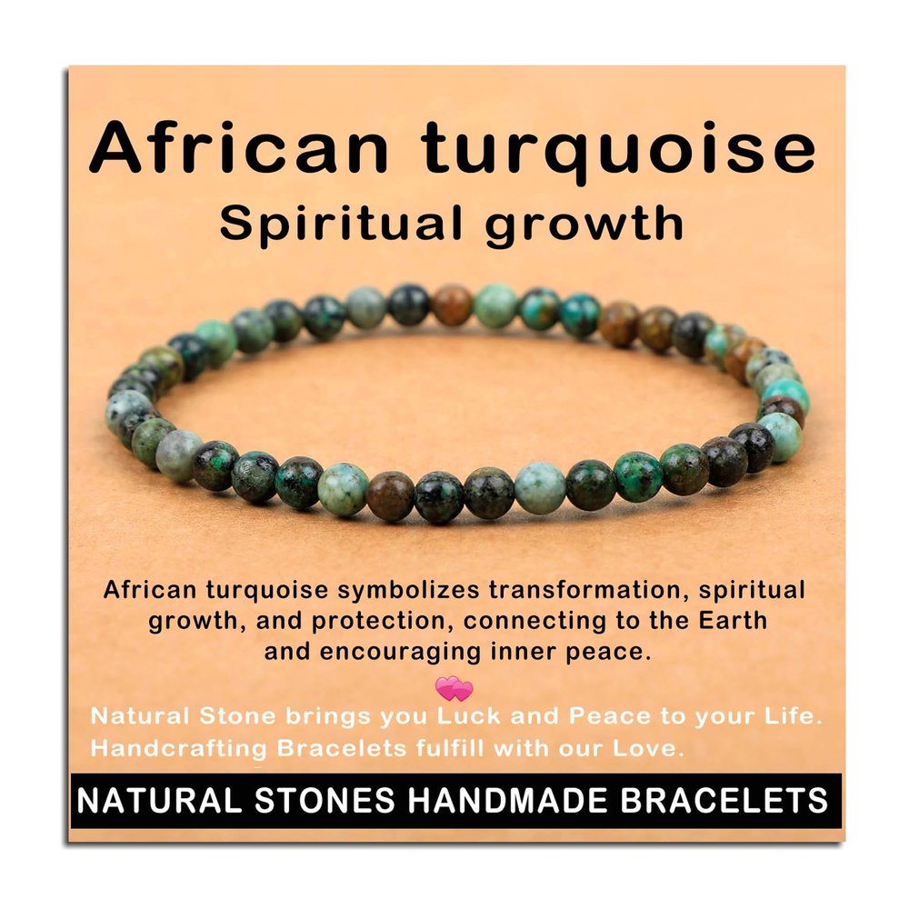 AD Beads Handmade Gemstone Stretch Elastic Bracelet Crystal Healing Reiki Nature's Beauty and Spiritual Essence Unisex (4mm, African Turquoise (Spiritual Growth))