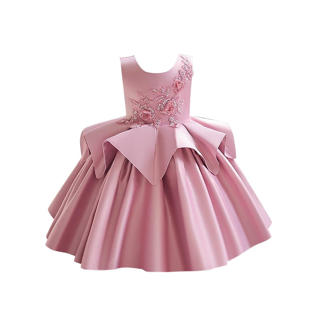 2t Girls Clothes Children's Evening Dress Three Design European and Dress Dress Flower Girl Dress (Gold, 18-24 Months)