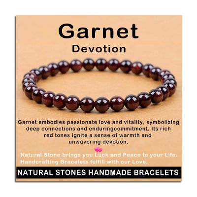 AD Beads Handmade Gemstone Stretch Elastic Bracelet Crystal Healing Reiki Nature's Beauty and Spiritual Essence Unisex (6mm, Garnet (Devotion))