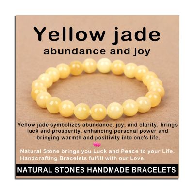 AD Beads Handmade Gemstone Stretch Elastic Bracelet Crystal Healing Reiki Nature's Beauty and Spiritual Essence Unisex (8mm, Yellow Jade (Abundance and Joy))