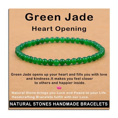 AD Beads Handmade Gemstone Stretch Elastic Bracelet Crystal Healing Reiki Nature's Beauty and Spiritual Essence Unisex (4mm, Green Jade (Heart Opening))