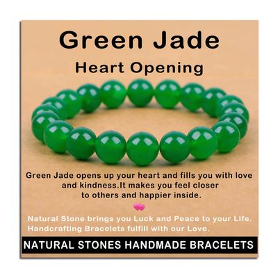 AD Beads Handmade Gemstone Stretch Elastic Bracelet Crystal Healing Reiki Nature's Beauty and Spiritual Essence Unisex (10mm, Green Jade (Heart Opening))