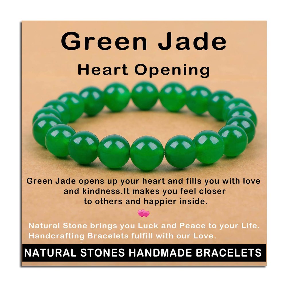 AD Beads Handmade Gemstone Stretch Elastic Bracelet Crystal Healing Reiki Nature's Beauty and Spiritual Essence Unisex (10mm, Green Jade (Heart Opening))