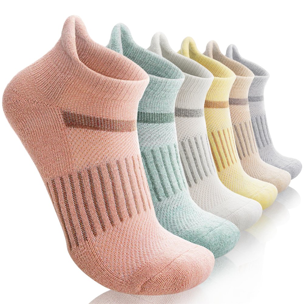 Anlisim 6 Pairs Merino Wool Ankle Running Hiking Socks Compression Support Breathable Thick Cushion No Show Socks for Women Men(Ivory/Beige/Pink, Large)