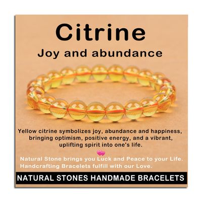 AD Beads Handmade Gemstone Stretch Elastic Bracelet Crystal Healing Reiki Nature's Beauty and Spiritual Essence Unisex (8mm, Citrine (Joy and abundance))
