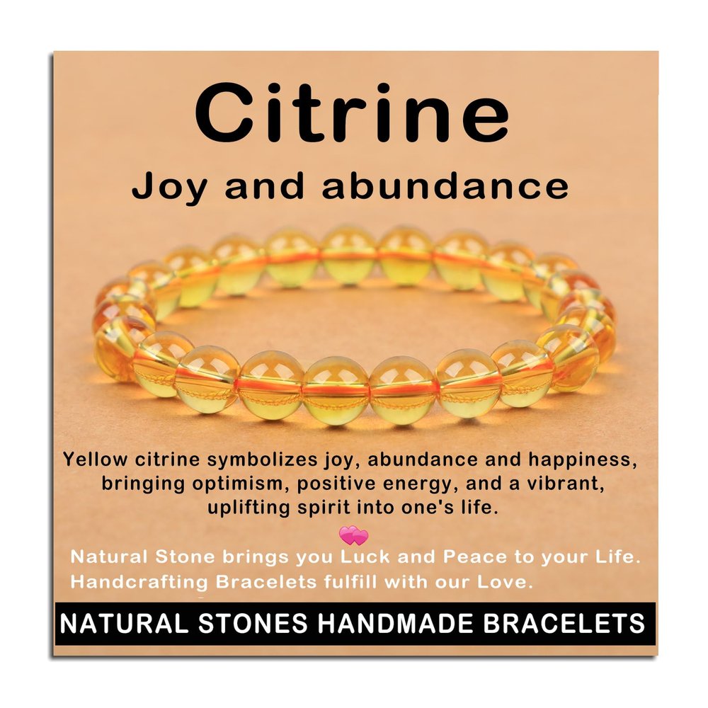 AD Beads Handmade Gemstone Stretch Elastic Bracelet Crystal Healing Reiki Nature's Beauty and Spiritual Essence Unisex (8mm, Citrine (Joy and abundance))
