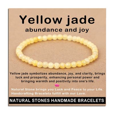 AD Beads Handmade Gemstone Stretch Elastic Bracelet Crystal Healing Reiki Nature's Beauty and Spiritual Essence Unisex (4mm, Yellow Jade (Abundance and Joy))