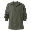 Men Linen Shirt Button Down Long Sleeve Cotton Beach Band Collar Shirts Lightweight Casual Solid Plain Loose Shirt (X-Large,Army Green) view 1