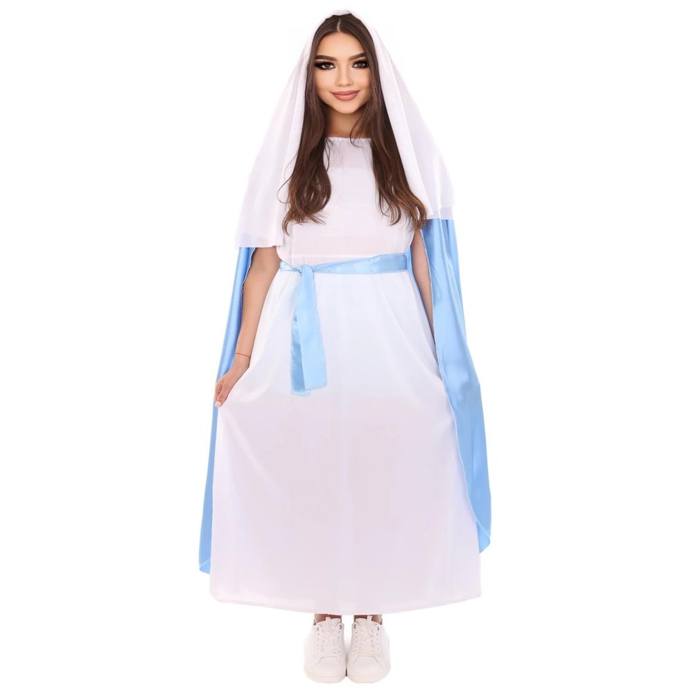 BC GOODS BY Women's Mary Nativity Costume Set in Blue & White | Synthetic Biblical Costume For Women | Adult Christmas Outfit