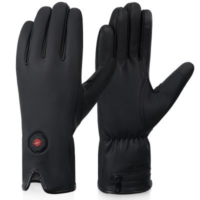 Dr.Warm Rechargeable Heated Gloves for Men Women, Water-Resistant Leather, Touchscreen Compatible for Winter Driving, Walking
