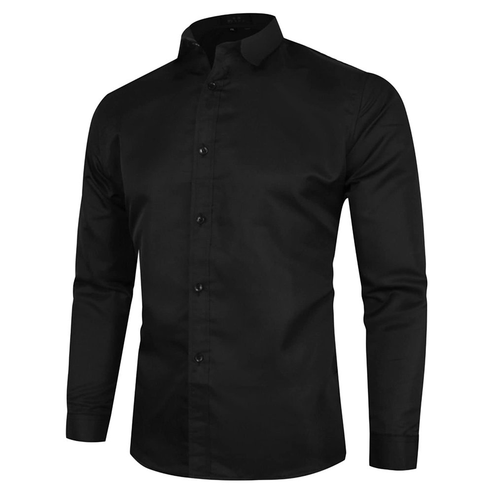 Men's Shirt Long Sleeve Soild Top Casual Button Down Collared Beach Shirts Regular Fit Business Dress Shirts (XX-Large,Black)