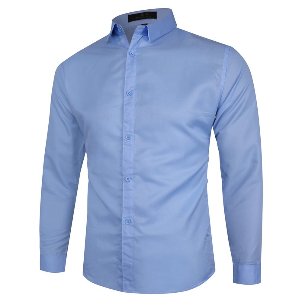 Men's Shirt Long Sleeve Soild Top Casual Button Down Collared Beach Shirts Regular Fit Business Dress Shirts (X-Large,Light Blue)