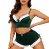Enyprok Women's Christmas Lingerie Set Sexy Santa Doll Teddy Bra and Shorts Outfits Velvet Santa Costume Set with Belt Green view 1