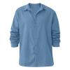 Men Linen Shirt Button Down Long Sleeve Cotton Beach Band Collar Shirts Lightweight Casual Solid Plain Loose Shirt (Medium,Light Blue) view 1