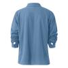 Men Linen Shirt Button Down Long Sleeve Cotton Beach Band Collar Shirts Lightweight Casual Solid Plain Loose Shirt (Medium,Light Blue) view 3