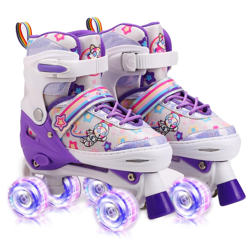 Kids Roller Skates Adjustable Roller Skates Girls Ages 3-12, 4 Size Adjustable Kids Skates, with 4 Light UP Wheels, Roller Skates for Toddlers Beginner (Purple, S)