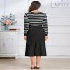 Womens Long Sleeve Striped Midi Fall Dresses Square Neck Ribbed Knit Pleated A Line Swing Casual Sweater Dress Black M view 2