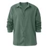 Men Linen Shirt Button Down Long Sleeve Cotton Beach Band Collar Shirts Lightweight Casual Solid Plain Loose Shirt (Medium,Green) view 1