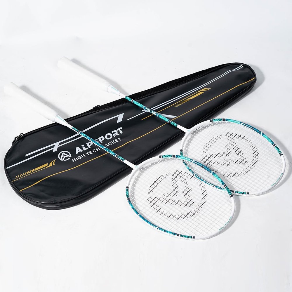 ALPSPORT XW The Tortoise 6U G5 Graphite Professional Badminton Rackets Sets of 2, Full Carbon Fiber Racquets with 1 Leather Bag, 2 Tied Grips Tapes, Padel Raket for Sports Training (White)