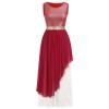 ODASDO Women Liturgical Worship Praise Dance Costumes Sleeveless Overlays Top Dress Tunic Wide Leg Baggy Pants Set Metallic Color Block Asymmetrical Irregular Hem Lyrical Dancewear Dark Red S view 1