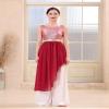 ODASDO Women Liturgical Worship Praise Dance Costumes Sleeveless Overlays Top Dress Tunic Wide Leg Baggy Pants Set Metallic Color Block Asymmetrical Irregular Hem Lyrical Dancewear Dark Red S view 2