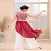 ODASDO Women Liturgical Worship Praise Dance Costumes Sleeveless Overlays Top Dress Tunic Wide Leg Baggy Pants Set Metallic Color Block Asymmetrical Irregular Hem Lyrical Dancewear Dark Red S view 3