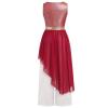 ODASDO Women Liturgical Worship Praise Dance Costumes Sleeveless Overlays Top Dress Tunic Wide Leg Baggy Pants Set Metallic Color Block Asymmetrical Irregular Hem Lyrical Dancewear Dark Red S view 4