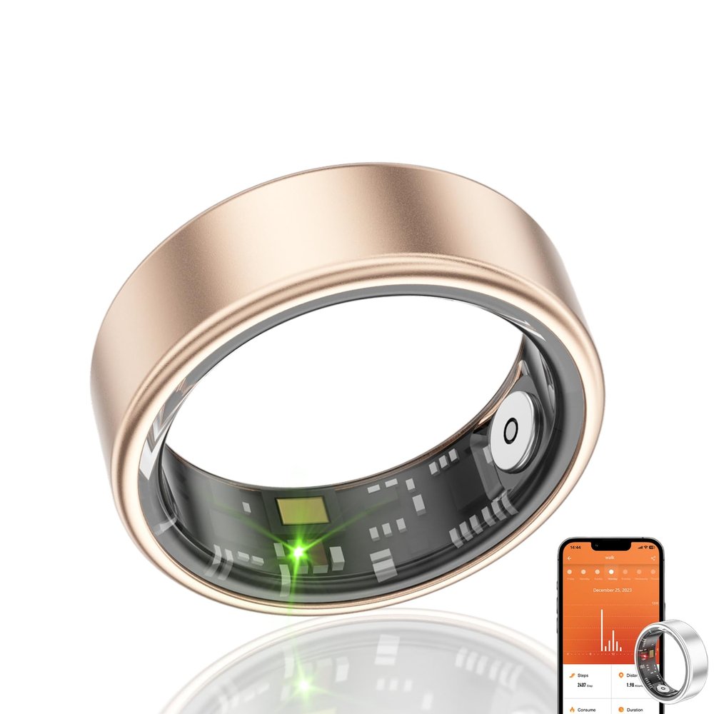 viohead Smart Ring Health Fitness Tracker, Size First with Sizing Kit, Activity & Sleep Tracker/Stress/Heart Rate Monitor, Waterproof Smart Ring for Men/Women, No App Subscription (Golden, 12)