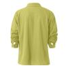 Men Linen Shirt Button Down Long Sleeve Cotton Beach Band Collar Shirts Lightweight Casual Solid Plain Loose Shirt (Medium,Yellow) view 3