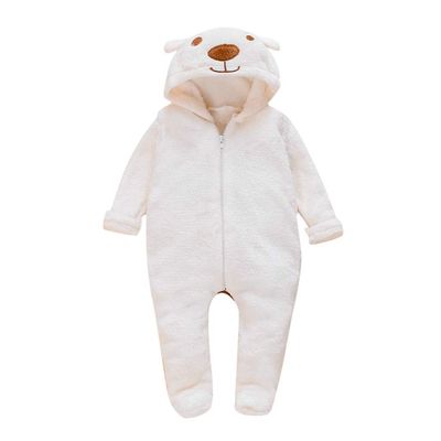 Newborn Bear Onesie Baby Fleece Jumpsuit Boys Girls Winter Colthes Kids Hooded Romper Outerwear (White, 3-6 Months)