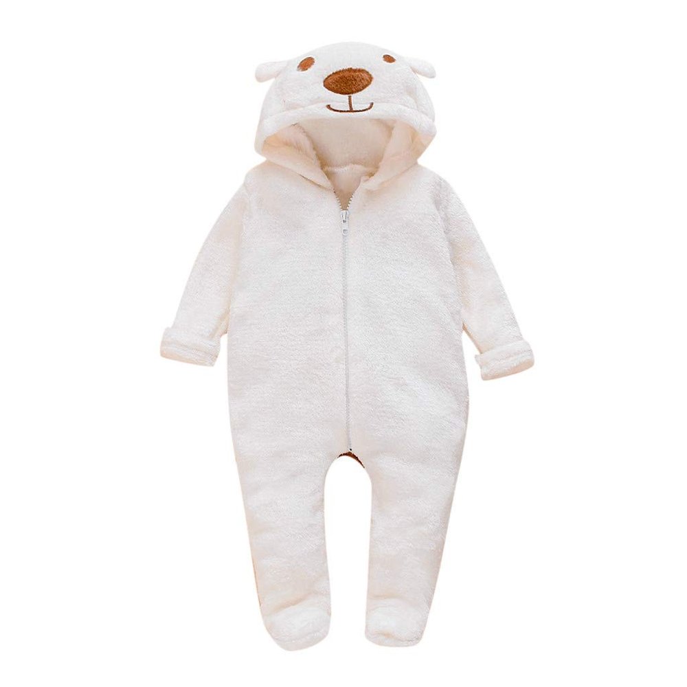 Newborn Bear Onesie Baby Fleece Jumpsuit Boys Girls Winter Colthes Kids Hooded Romper Outerwear (White, 3-6 Months)
