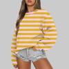 GOKKILRW Womens Striped Sweatshirts Oversized Loose Fit Long Sleeve Crewneck Sweat Shirts Y2K Lightweight Casual Pullover Top Outdoor Running Jogging Track Shirts Preppy Clothes Loungewear Yellow view 2
