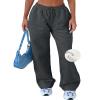 AROGONE Women Wide Leg Fleece Sweatpants Baggy High Waisted Sweat Pants Casual Drawstring Straight Leg Sweats with Pockets Dark Gray XL view 1