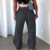 AROGONE Women Wide Leg Fleece Sweatpants Baggy High Waisted Sweat Pants Casual Drawstring Straight Leg Sweats with Pockets Dark Gray XL view 2