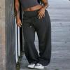 AROGONE Women Wide Leg Fleece Sweatpants Baggy High Waisted Sweat Pants Casual Drawstring Straight Leg Sweats with Pockets Dark Gray XL view 3
