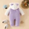 Newborn Baby Fleece Jumpsuit Girls Boys Hooded Rompers Bear Onesie Long Sleeve Zipper Snowsuit (Purple, 12-18 Months) view 2
