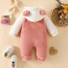 Newborn Baby Fleece Jumpsuit Girls Boys Hooded Rompers Bear Onesie Long Sleeve Zipper Snowsuit Fall (RD2, 0-3 Months) view 3
