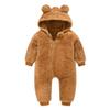 Newborn Baby Jumpsuit Hooded Fleece Rompers Long Sleeve Onesie Zipper Hooded Snowsuit Thick Warm (Brown, 0-6 Months) view 1