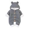 Newborn Baby Snowsuit Bear Onesie Knitted Romper Winter Thick Fleece Lined Jumpsuit Infant Coat (Grey, 18-24 Months)
