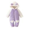 Newborn Baby Fleece Jumpsuit Girls Boys Hooded Rompers Bear Onesie Long Sleeve Zipper Snowsuit (Purple, 0-3 Months) view 1