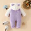 Newborn Baby Fleece Jumpsuit Girls Boys Hooded Rompers Bear Onesie Long Sleeve Zipper Snowsuit (Purple, 0-3 Months) view 2