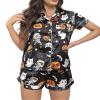 Aonoapll Halloween Pajamas Women Pumpkin Ghost Graphic 2 Piece Sleepwear Short Sleeve Button Shirt Pjs Shorts Set(Silk Black,Small) view 1