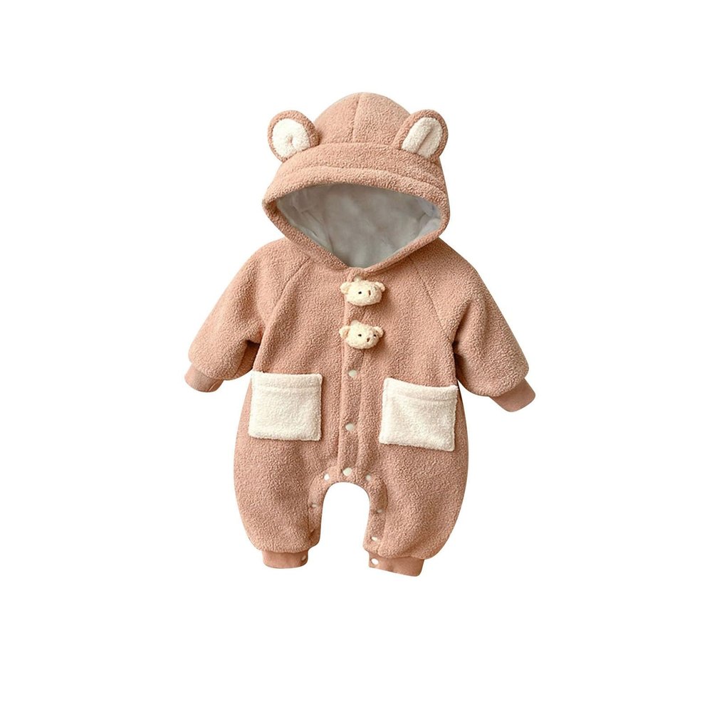 Baby Clothes Boys Girls Winter Snowsuit Cute Bear Suit Newborn Infant Coats Sherpa Hooded (Brown, 6-12 Months)