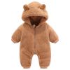 Newborn Baby Fleece Jumpsuit Zipper Hooded Romper Warm Snowsuit Outfits for Infant Cute Cozy Bear (Brown, 0-3 Months) view 1
