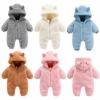 Newborn Baby Fleece Jumpsuit Zipper Hooded Romper Warm Snowsuit Outfits for Infant Cute Cozy Bear (Brown, 0-3 Months) view 4