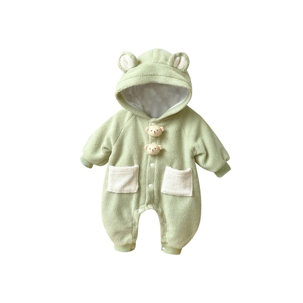 Baby Clothes Boys Girls Winter Snowsuit Cute Bear Suit Newborn Infant Coats Sherpa Hooded Bodysuits (Green, 3-6 Months)