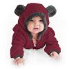 Newborn Baby Fleece Footed Jumpsuit Hooded Pramsuit Winter Snowsuit for Infant Boys Girls Bear (Wine, 6-12 Months) view 3